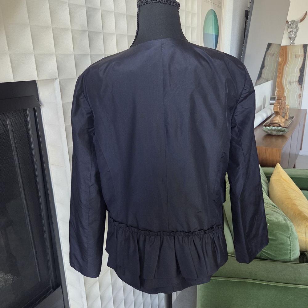 J. Crew 100% Silk Jacket Blazer, Ruffle Tiered Navy Single Button Closure Size 8 - Picture 4 of 6